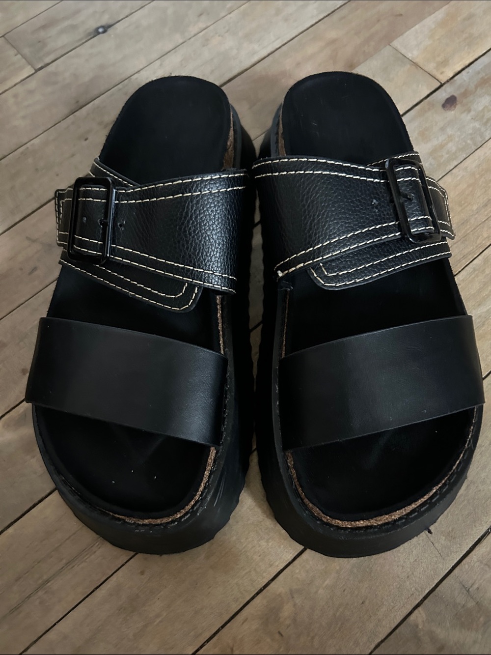 Women’s Black Dual-Strap Slide Sandals